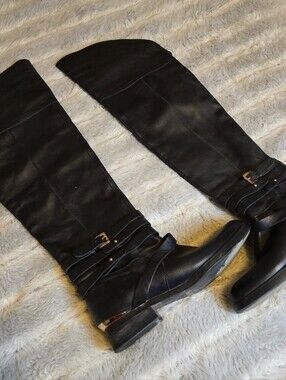 Black Over-the-Knee Boots with GOLD Buckle Detail
